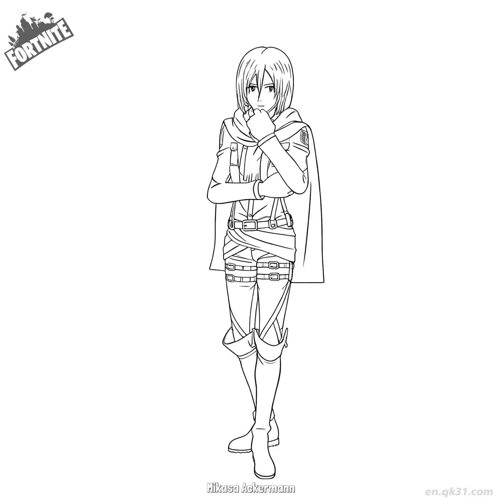 免费 三笠·阿克曼 02简笔画 素描 涂鸦 - 免费可打印堡垒之夜 下载PDF 简笔画涂色页